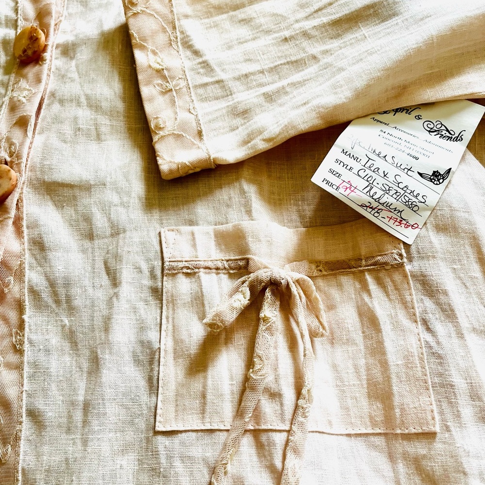 Vintage (2000) light pink Linen Suit Dress Neil & David Tea and Scones NWT - Picture 8 of 8